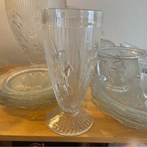 Iris and Herringbone Depression Glass - 1 tea glass